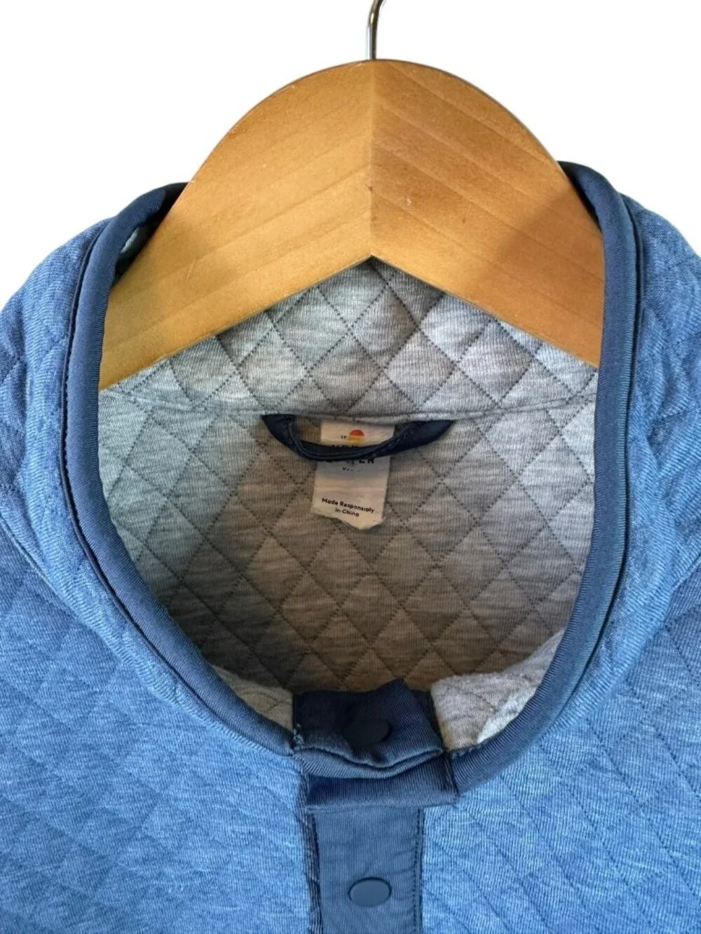 Marine Layer Corbet Quilted Pullover Blue Snap Mock Neck Mens Size M